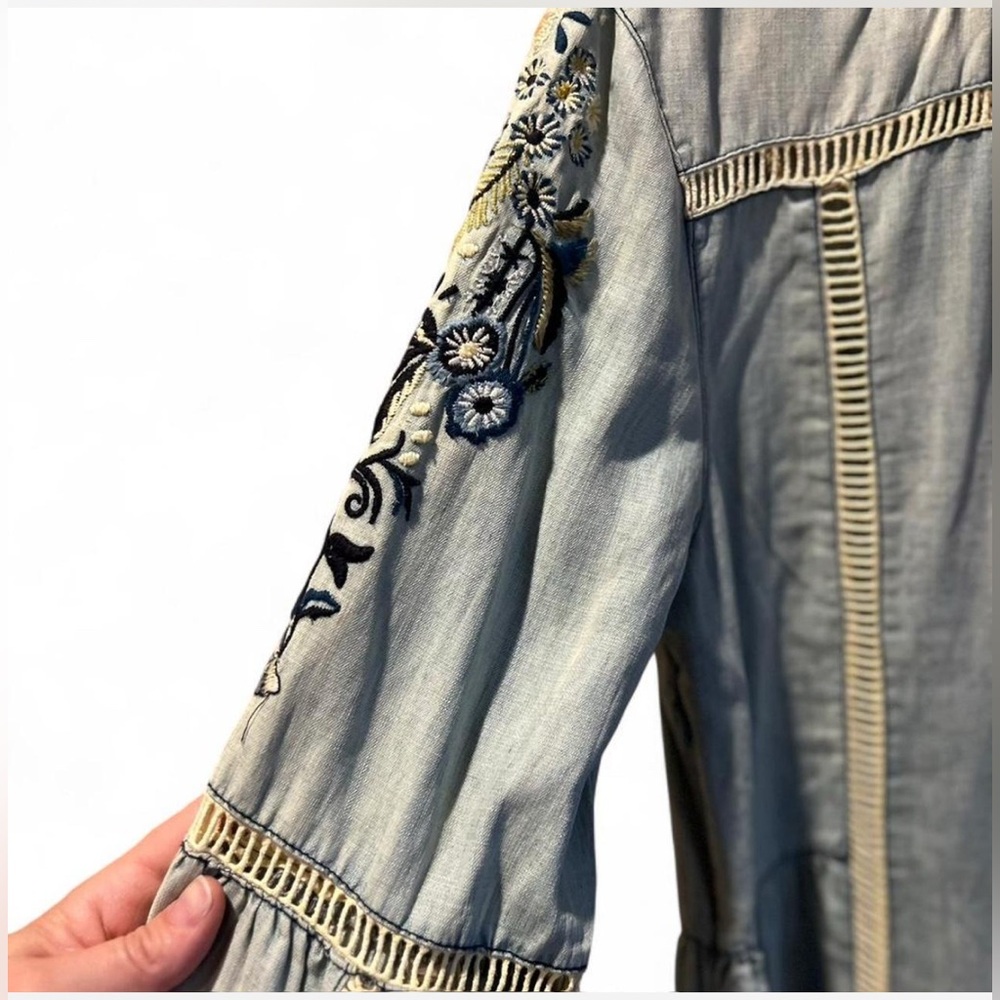 Double D Ranch Denim Dress Embroidered In Lay Cutouts Dress Size Medium - Picture 6 of 7